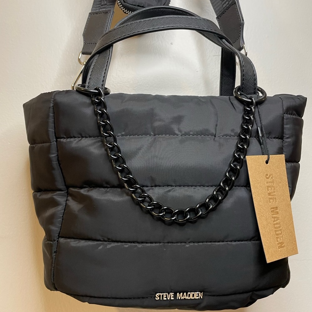 NWT STEVE MADDEN BLARA SATCHEL TOTE CROSSBODY BAG BLACK NYLON AIRPOD CASE